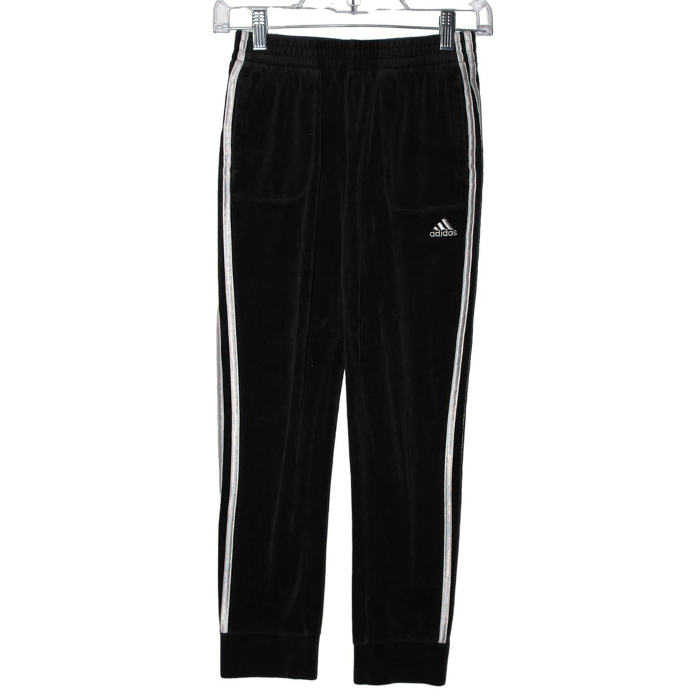 Girls Adidas Black Silver Pull On Elastic Track Pants Sweatpants Size Large / 14